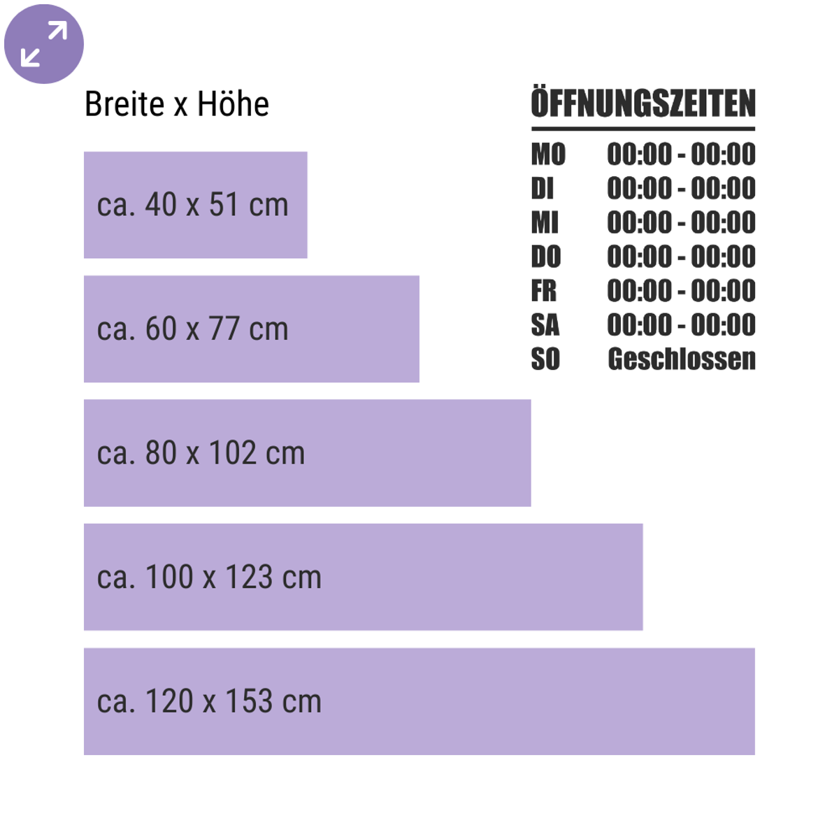 Öffnungszeiten täglich – Aufkleber fürs Schaufenster