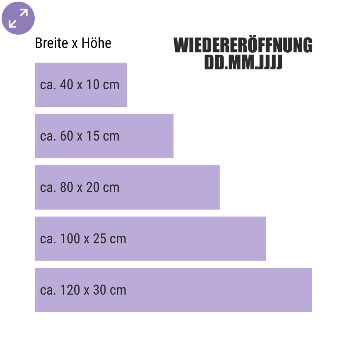 Wiedereröffnung – Fensteraufkleber mit Datum nach Wunsch